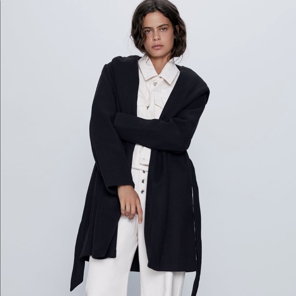 LAST 1! ZARA BELTED HOODED COAT - Picture 9 of 16